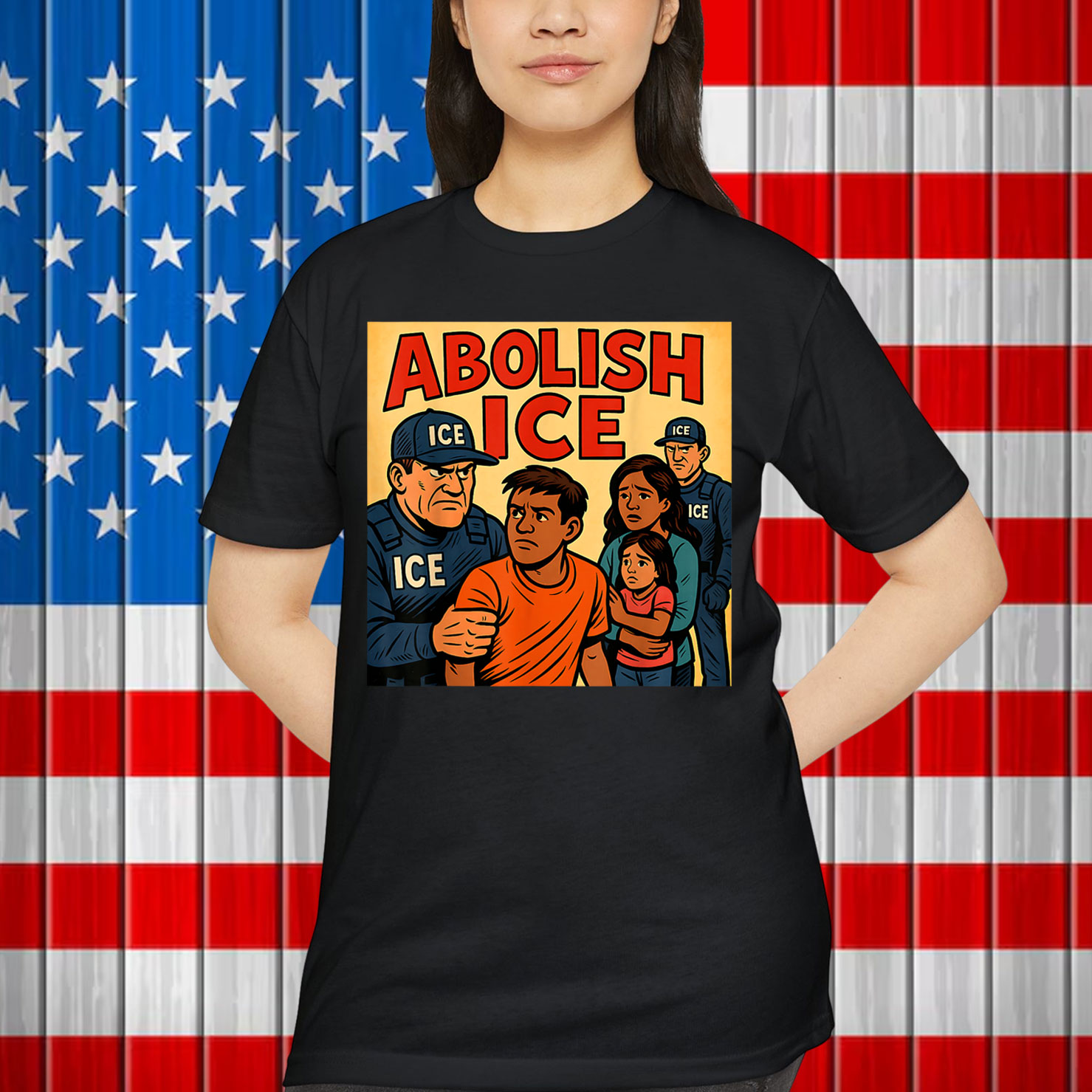 ABOLISH ICE Comic Style Protest Graphic T-Shirt