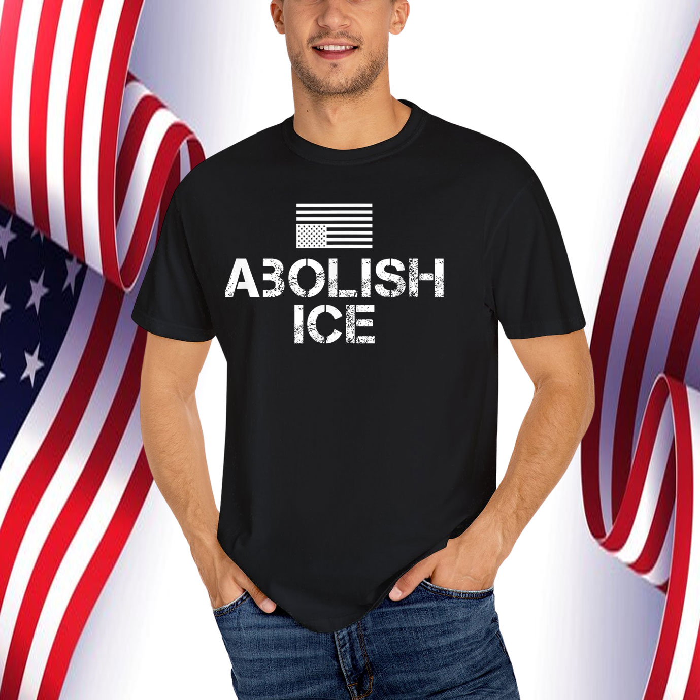 Abolish ICE America in Distress Inverted American Flag T-Shirt