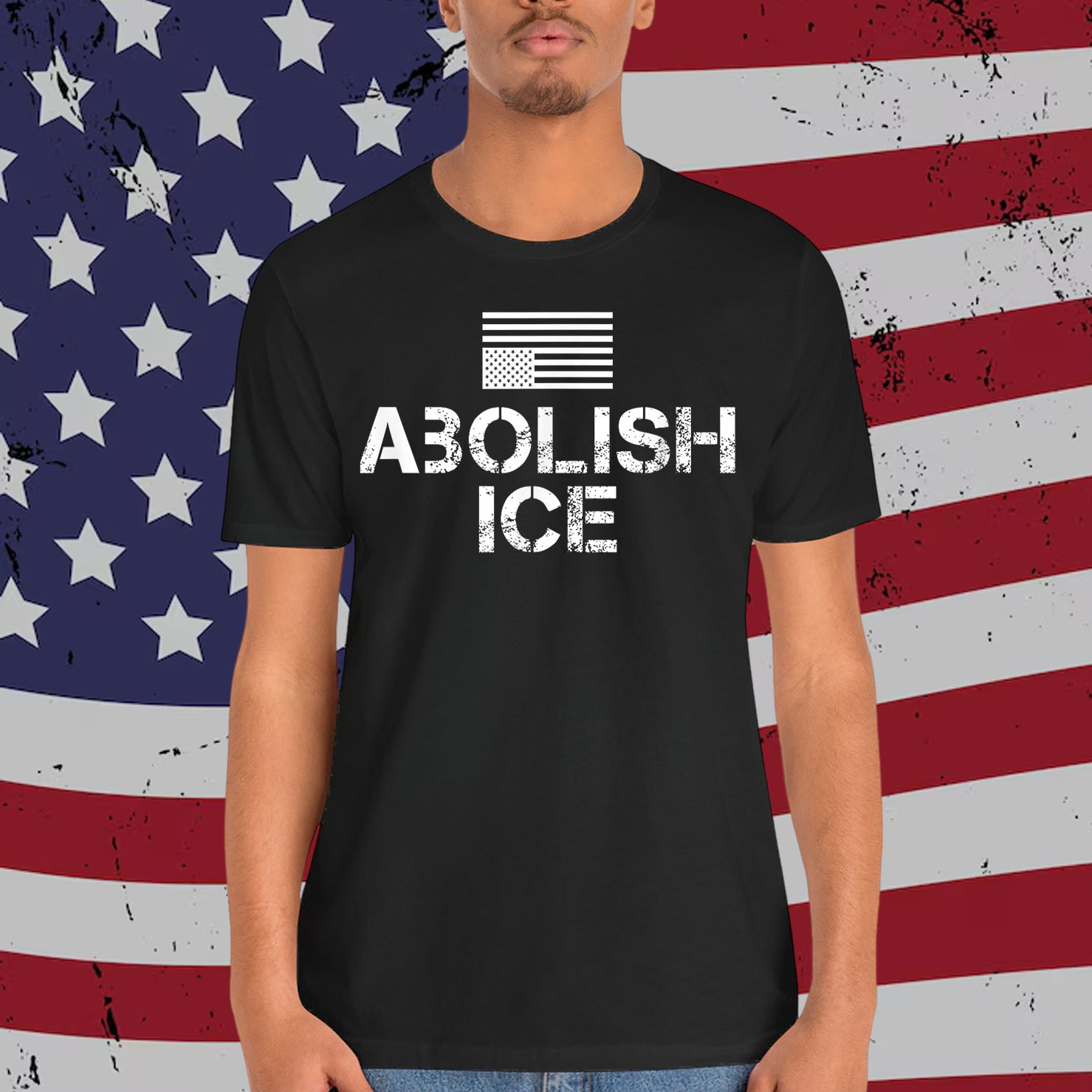 Abolish ICE in Distress Inverted American T-Shirt