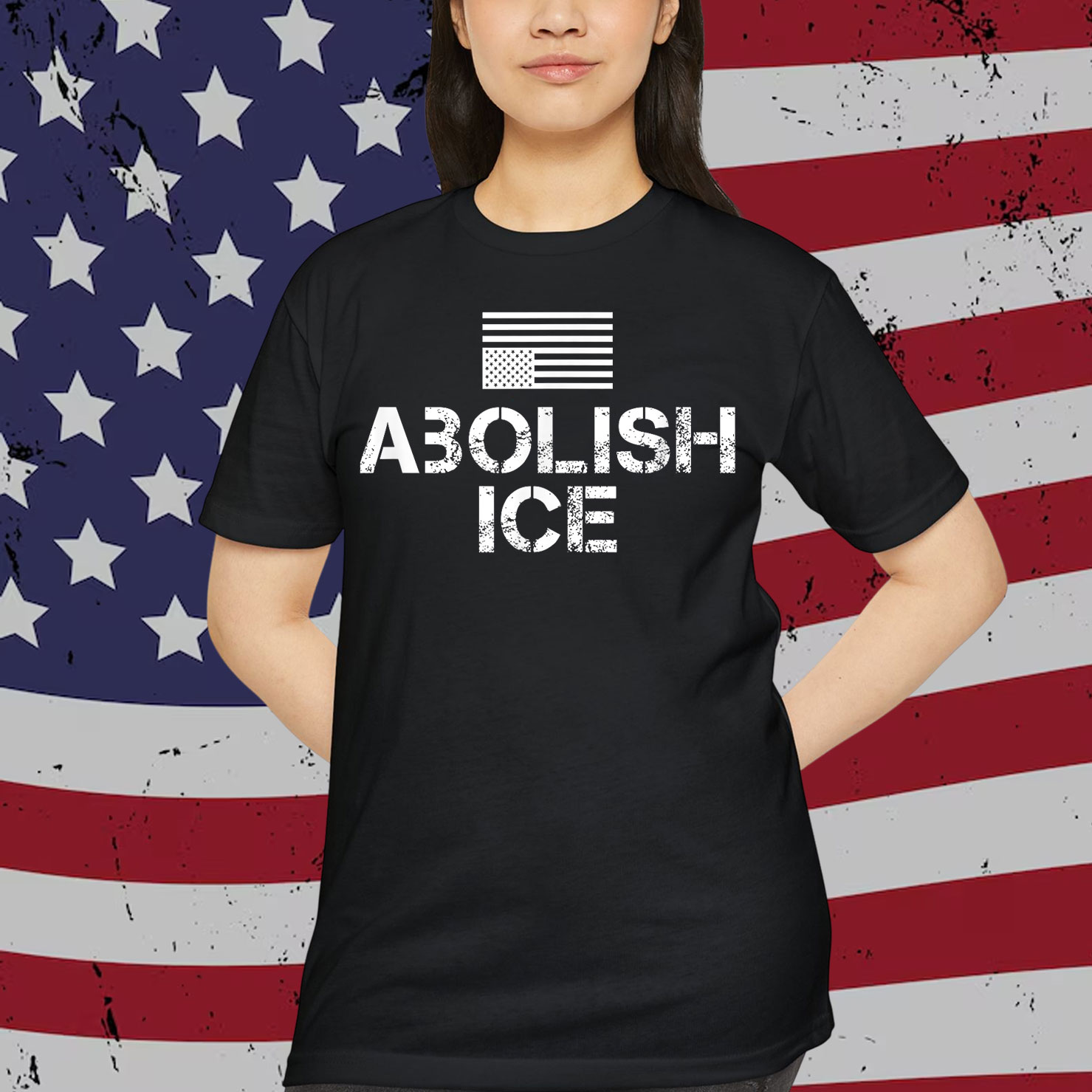 Abolish ICE in Distress Inverted American T-Shirt