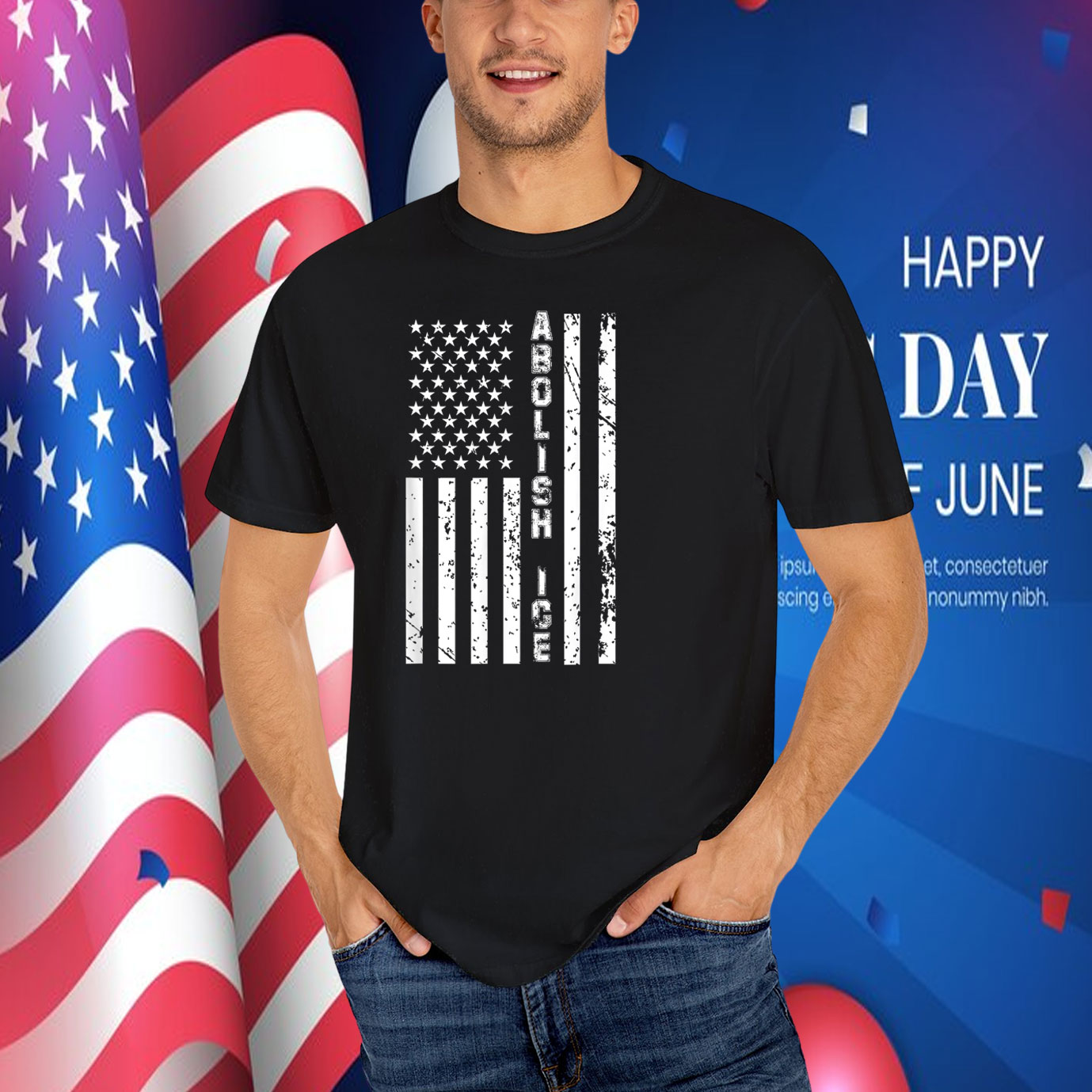 Abolish ICE United States Patriotic American Flag T-Shirt