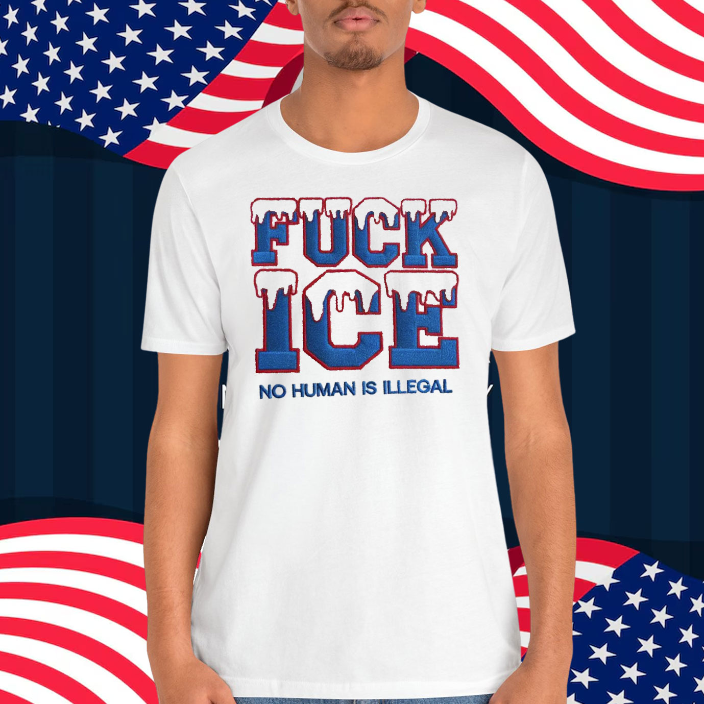 Embroidered Fuck ICE No Human is illegal Shirt